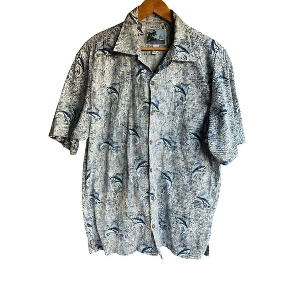 AFCO Bluewater Fishing Fish Swordfish Hawaiian Camp Aloha Shirt Size LARGE - Picture 2 of 6